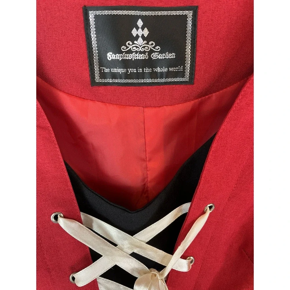 Lolita Dress 3 Piece Red Corset Pleated Skirt  Size 12 Renaissance Whimsigoth - Picture 4 of 10